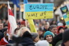 Manifestacja poparcia dla Ukrainy zaatakowanej przez Rosję.