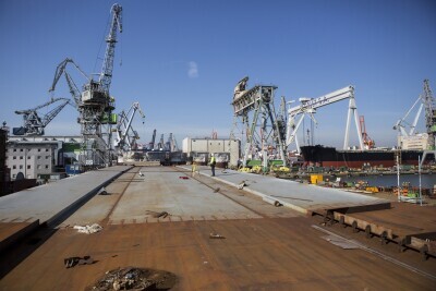 Montaż przęsła mostu na Wyspę Sobieszewską