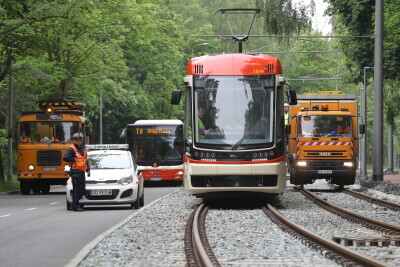 Przebudowa linii tramwajowej na Stogi. Testowy przejazd tramwaju.