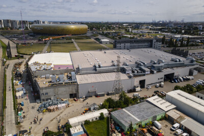 Uroczystość zawieszenia wiechy nowej hali wystawienniczej w kompleksie AMBEREXPO