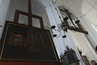 XVII-wieczny obraz, ukazujący prawdopodobnie wnętrze Bazyliki Mariackiej